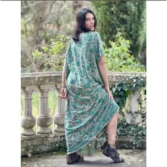 Magnolia Pearl Floral Maxi Dress Relaxed Cotton Jersey Block Print One Size NWT - Picture 3 of 15